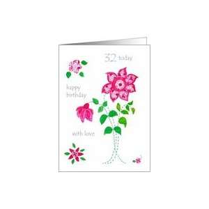  32ND BIrthday   Pink Flowers Card Toys & Games