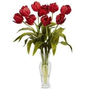  Exclusive By Nearly Natural Red Tulips w/Vase Silk Flower 