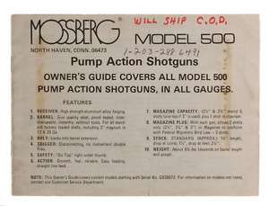 Orig. Mossberg Model 500 Pump Action Shotgun Manual  