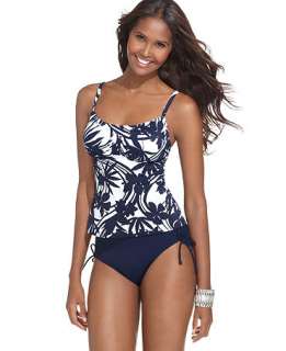 Caribbean Joe Swimsuit, Solid Ruched Side Tie Brief Bottom   Womens 