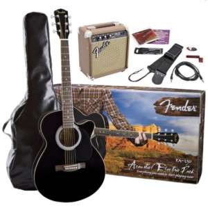 NW FENDER PACKAGE ACOUSTIC ELECTRIC GUITAR THIN BODY BLACK AMP DVD 