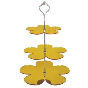  Large 3 Tier Yellow Mirror Acrylic Daisy Cake Stand 20cm 