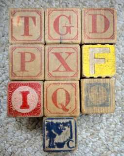 LOT antique FANCY WOODEN TOY BLOCKS alphabet 10 pc  