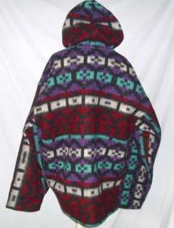 Vtg Thick Indian Blanket Southwestern Polyester Acrylic Hoodie Sweater 