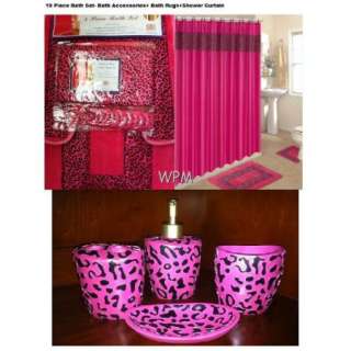   Accessory Set pink leopard print bathroom rugs & shower curtain  