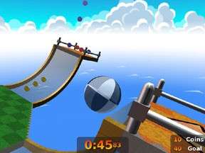 Tilt the floor to roll a ball through an obstacle course before time 