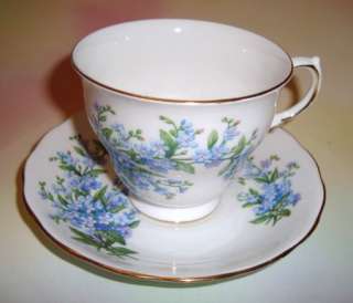 Pretty Queen Anne Blue Forget me Nots Tea Cup and Saucer Set  