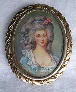 Antique Vint French Hand Painted signed Miniature Portait Cameo Brooch 