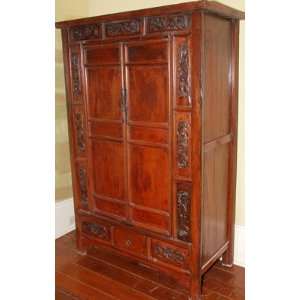  RCF316 Antique Carved Chinese Armoire with 2 Doors and 3 