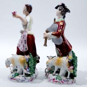 Pair of Fine Antique Dresden German Porcelain Figurines Peasant 