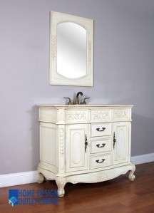 42 Antique Single Sink Bathroom Vanity Traditional Cabinet W/ Marble 
