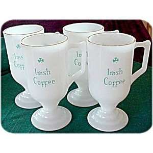  Vintage Milk Glass  Irish Coffee  Shamrock Pedestal Cups 