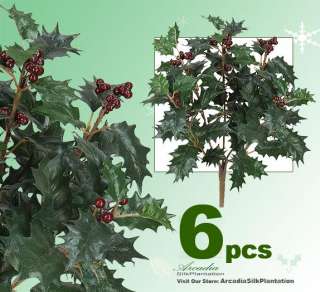 16 Holly Artificial Silk Plant w/ Berry Christmas 05  