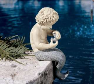 Enchanting Little Merman Pool Home Spa Sculpture Boy  