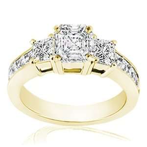  4 Ct Asscher Cut 3 Stone Diamond Engagement Ring 14K VS2 I CUT 