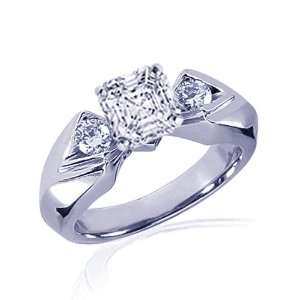  .80 Ct Asscher 3 Three Stone Diamond Engagement Ring CUT 