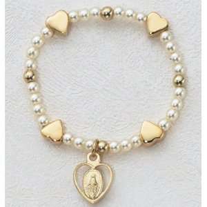  Baby Bracelet SB7MH Gold Over Sterling Silver Heart Pearl 