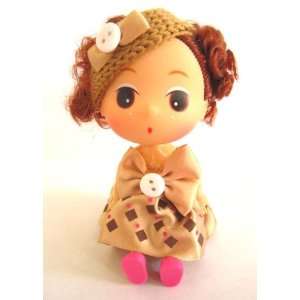  Brown Hat Mini Girl Baby Doll Keychain, with Moveable Head 