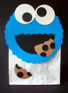 Cookie Monster or Elmo party favor bags, cupcake topper  
