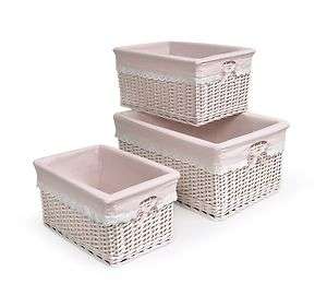 Set Pink Storage Wicker Rattan Baskets w/ Liners  