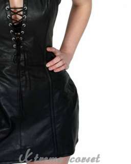 Fancy Black Genuine Leather Steel Bone Skirt Dress Hand Made Custome 