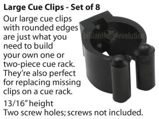 Set of 8 Large Black Rounded Cue Clips for Pool Cue Racks