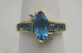 10k YG Marquise & Square Cut Blue Topaz & Diamond Ring  