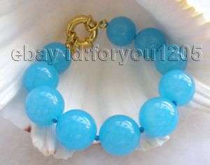 Genuine Natural 16mm Blue Round Jade Bracelet  