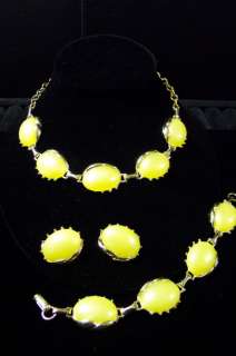 Vintage Yellow Plastic Necklace, Bracelet Earring Set  