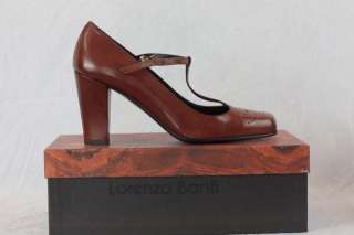 Brandy colored t strap mary jane pump with rounded square toe, 3.25 