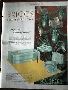 1962 Briggs Beautyware Retro Sea Green Bath Tub Sink Toilet Ad  