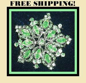   Bridal Silver Green Rhinestones Brooches Broach Pins Jewelry Gift