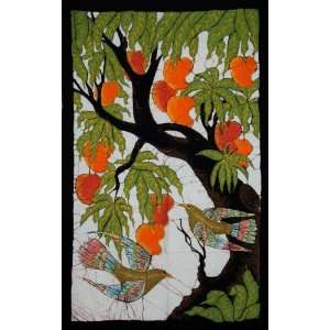  Batik Wall Hanging of Parrots in Mango Tree (23 inch by 35 