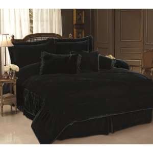  7PCS Cal King Black Velvet Comforter Set Bed in a Bag