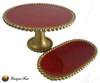 RED & GOLD CAKE PEDESTAL CUPCAKE STAND AND CHEESE PLATE PLATTER SET 