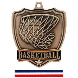  Custom Basketball Shield Medal W/Neck Ribbon BRONZE MEDAL 