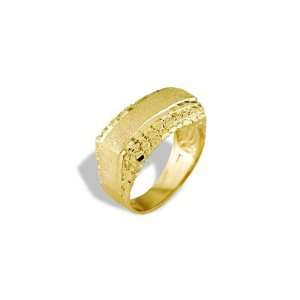    Solid Brushed 14k Yellow Gold Mens Nugget Square Ring Jewelry
