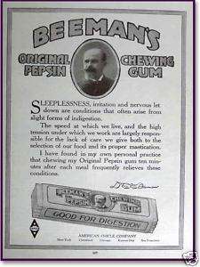1919 Am. Chicle Co. Beemans pepsin chewing gum AD  