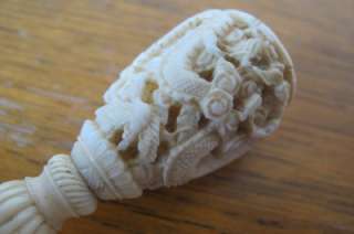 ANTIQUE CHINESE CANTON CARVED OX BONE DRAGON WAX SEAL  