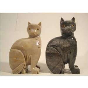   Set Soapstone Cat Figurine 6.0h Cat Stone Carving 