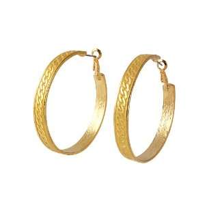  Goldtone Yellow Chain Design 2 Hoop Earrings Jewelry