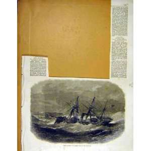   Hms Wyvern Heavy Sea Channel Ship Storm Old Print 1866