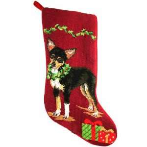  Black & Tan Chihuahua Dog Needlepoint Christmas Stocking 