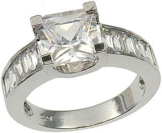 Princess/Baguette Cut Cubic Zirconia Sterling Silver Engagement 