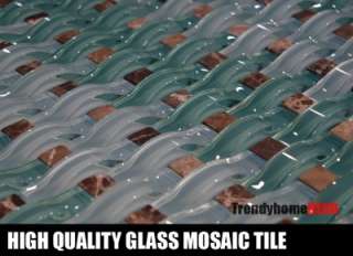 10SF  Ocean Blue WAVY Glass Emperador Dark Mosaic Tile Mix Kitchen 