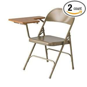 KI Tablet Arm Folding Chairs   Beige with oak tablet   Lot of 2 