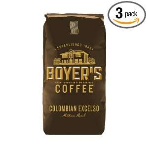 Boyers Coffee Colombian Excelso, 12 Ounce Bags (Pack of 3)  