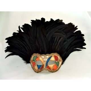 Si Lucia Masquerade Incas Arlecchino Black Feathers Carnival Mask