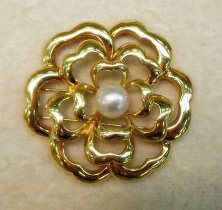 Vintage CHANEL Camellia Flower 18K Yellow Gold Brooch With South 