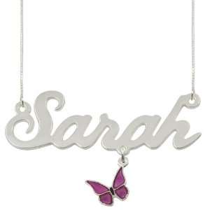 Silver Personalized Name Necklace with Hanging Butterfly   Custom Made 